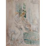 Margaret Fisher Prout, Mirrored Nude, watercolour, signed, 55cms by 40cms