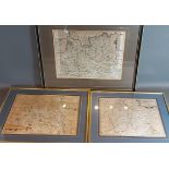 An early coloured map of Surrey, 29cms x 39cms together with an early coloured map of Nottingham and