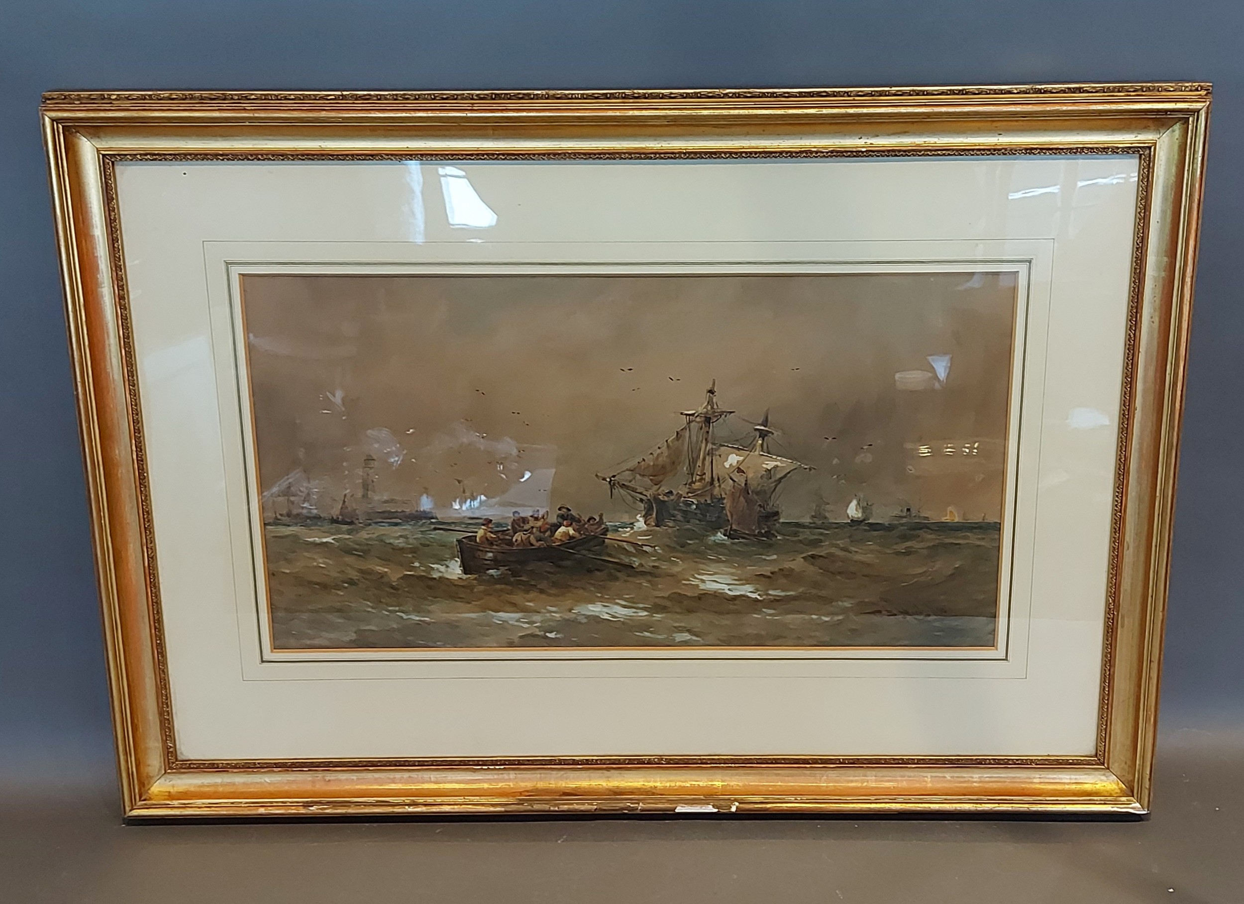 Thomas Bush Hardy, shipping scene with figures in a rowing boat before ships in a rough sea, - Bild 2 aus 2