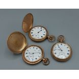 A gold plated pocket watch by Dennison together with two gold plated pocket watches