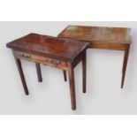 A 19th Century mahogany tea table, the hinged top above a freeze drawer raised upon square chamfered