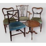 A 19th Century mahogany Chippendale style armchair together with a pair of dining chairs, another