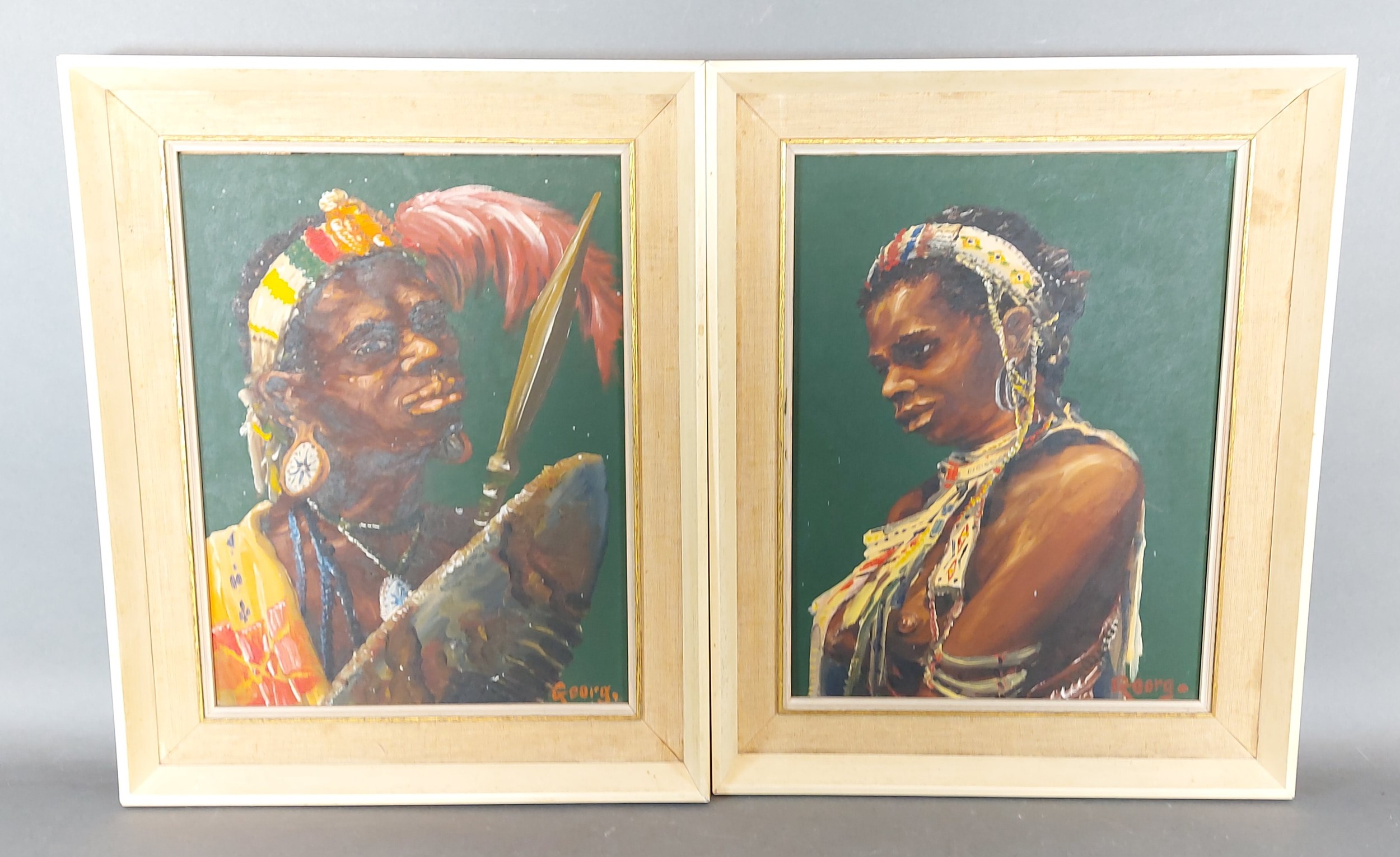 Georg, a pair of ethnic portraits, oils on board, signed, 32cms x 24cms