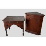 A 19th Century oak lowboy together with a George III oak hanging corner cabinet