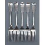 A set of five George III silver table forks, London 1806 maker George Smith (IV), 11ozs