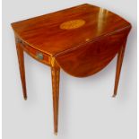 A 19th Century inlaid oval Pembroke table, the shell inlaid top above square tapering legs, 77cms