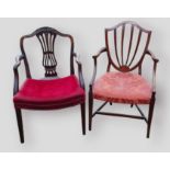 A 19th Century mahogany Chippendale style armchair together with another similar armchair