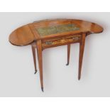 An Edwardian mahogany and Marquetry inlaid ladies writing desk, the kidney shaped drop flap top with