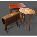 An Edwardian Sutherland table together with two Edwardian satinwood inlaid occasional tables