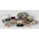 A silver plated two handled tray together with a collection of silver plated items to include a