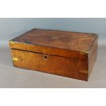 A 19th Century walnut and brass bound fold over writing box