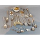 A Birmingham silver salt together with a collection of teaspoons and other small items of silver,