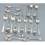 A set of eleven London silver teaspoons together with a set of four Sterling silver teaspoons and