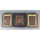 A group of three 19th Century miniatures depicting figures within interiors, 11cms x 8cms