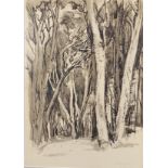 Kenneth Green, a wooded landscape, pen and ink, signed, 36cms x 26cms