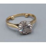 An 18ct gold solitaire diamond ring, approx. 1.20ct, claw set, ring size H