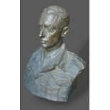 George Oswald Mark Davy, self head and shoulder study in military uniform, a patinated bronze,