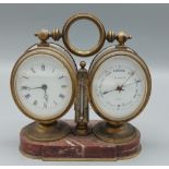 A late 19th Century clock, barometer, thermometer by Racine and Co. Paris, with a brass cased oval