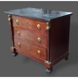 A 19th Century French Empire style chest , the variegated marble top above three drawers with