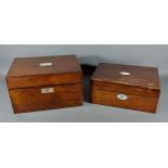 A 19th Century Rosewood and M.O.P. inlaid jewellery box together with another similar jewellery box