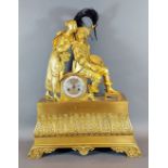 A 19th Century French Ormolu mantle clock with two figures, 'The Artists', the silvered dial with