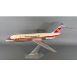 A Circa 1970's metal model of a Swiss air DC-9 aeroplane, 64cms long