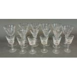 A set of six Waterford Sheila pattern glasses, 11.5cm tall together with four smaller glasses and