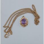 A 9ct gold Amethyst set pendant together with a 9ct gold linked chain, 7.8gms