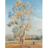 Pamela Thalben Ball, a tree in a landscape, signed, 49cms x 39cms