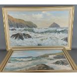 John Hewitt, seascape, oil on canvas together with another similar by the same artist and two