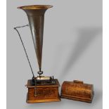 A Edison Standard Phonograph with horn together with a collection of cylinders