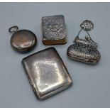 A Birmingham silver cigarette case together with a Whispers decorated prayer book, a Russian