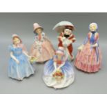 A Royal Doulton figurine Miss Muffet, together with four othe Royal Doulton figurines, Biddy,