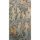 Ida Bagus Made Nadera, figures amongst foliage, mixed media on canvas, signed, 68cms x 40cms
