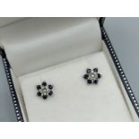 A pair of 9ct gold Diamond and Sapphire set cluster ear studs