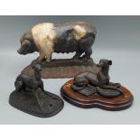 After Pierre Jules Mene, a patinated bronze model of a dog together with another bronze model of a