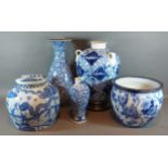 A 19th Century Chinese vase decorated underglaze blue together with a large Ginger jar, two vases