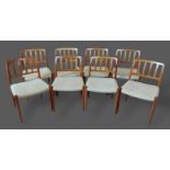 Niels Moller for J.L. Moller a set of eight Danish hardwood dining chairs, each with a shaped back