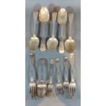 A set of five George IV Scottish silver table spoons, Edinburgh 1828 together with five matching