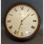A Regency mahogany circular wall clock, the painted dial inscribed Loudan, Surrey Street, London,