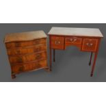 A mahogany serpentine chest of four drawers together with an Edwardian mahogany satinwood banded