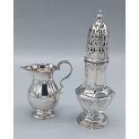 A London silver sugar caster together with a Chester silver jug, 7ozs