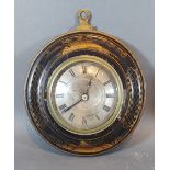 A late 19th or early 20th Century circular small wall clock, the case with Chinoiserie decoration,