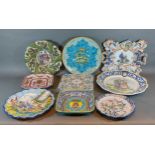 A Ulysse Blois Faience bowl together with a collection of of other Faience plates and dishes
