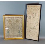 A George III woolwork sampler dated 1803, 35cms x 27cms together with another 19th Century