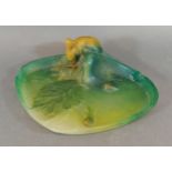 Henri Berge, Almaric Walter Pate De Verre Nancy, an oval glass tray mounted with a model of a mouse,