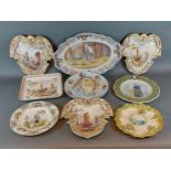 A set of three French Faience dishes of shaped form together with other Faience plates and dishes