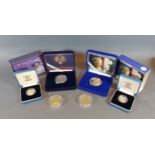 Two Sterling silver and gold plated proof five pound coins commemorating Stevensons Rocket