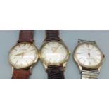 A 9ct gold cased gentlemans wristwatch by Accurist together with two other 9ct gold cased