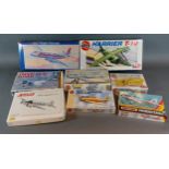 An Airfix model Harrier T-10 together with three Airfix models and four other model kits